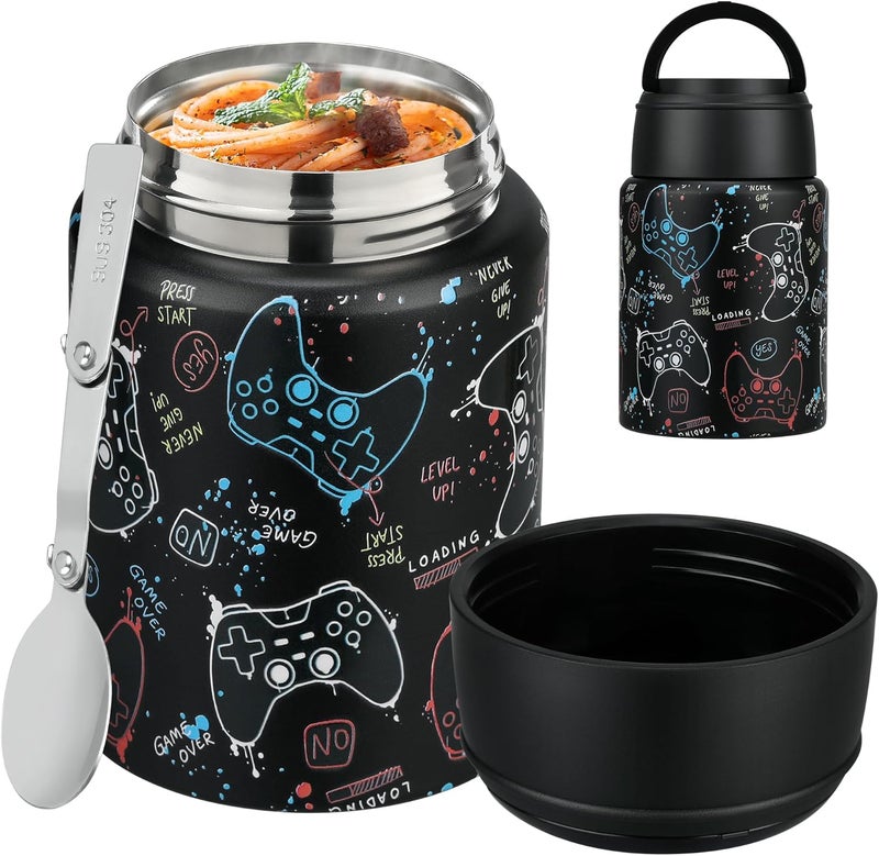 Haweek Soup Thermo for Hot Food Kids 16oz Insulated Food Jar Leakproof Thermo Lunch Container for Kids Wide-Mouth Stainless Steel Lunch Box for School with Handle Folding Spoon(3+)​ - Image 1